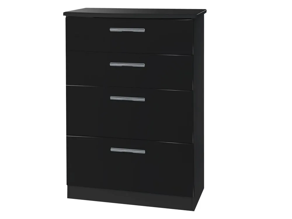 Welcome Welcome Knightsbridge Black High Gloss 4 Drawer Deep Chest of Drawers (Assembled)