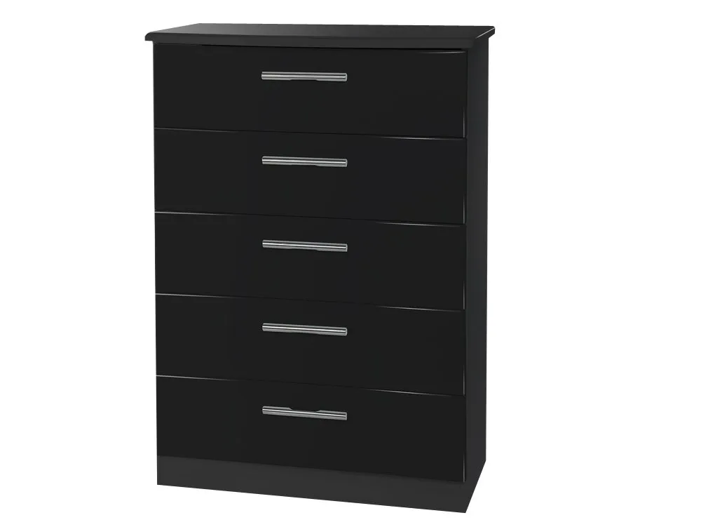 Welcome Welcome Knightsbridge Black High Gloss 5 Drawer Chest of Drawers (Assembled)