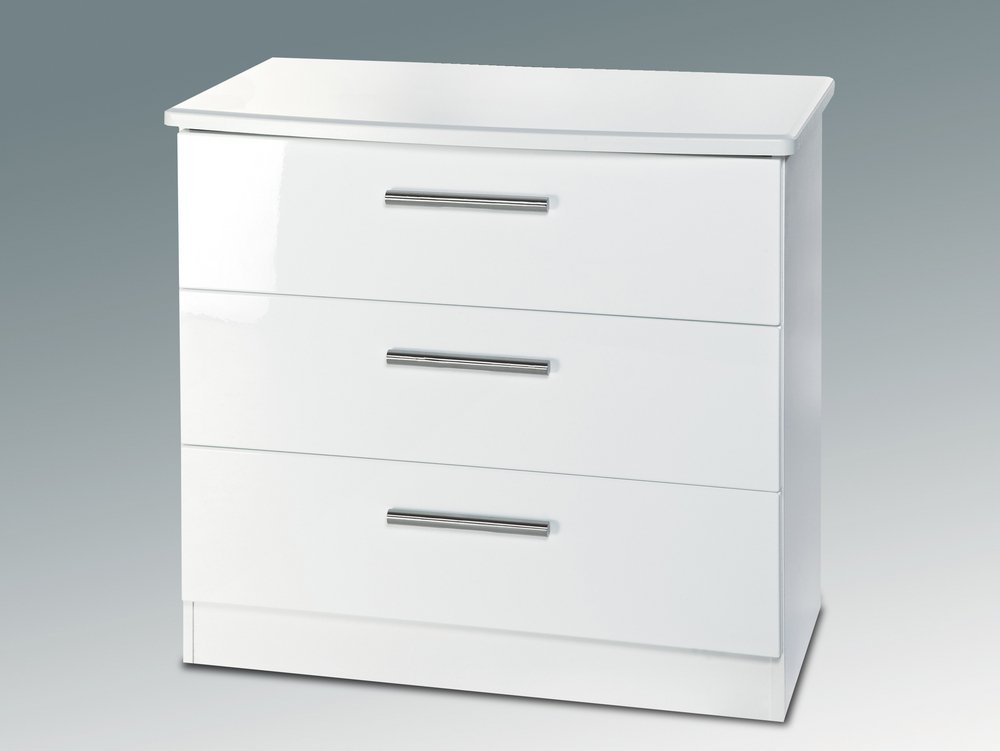 Knightsbridge White High Gloss 3 Drawer Low Chest of Drawers