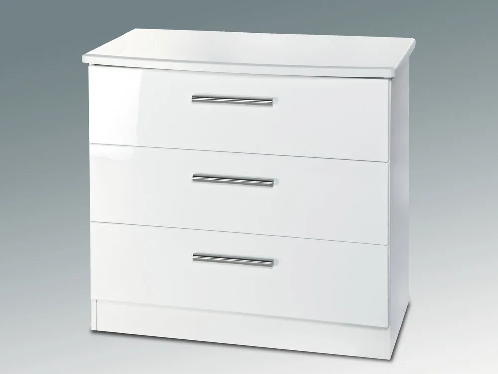 Welcome Welcome Knightsbridge White High Gloss 3 Drawer Low Chest of Drawers (Assembled)
