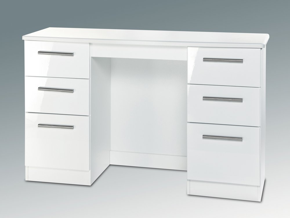 Welcome Knightsbridge White High Gloss Double Pedestal Dressing Table (Assembled)