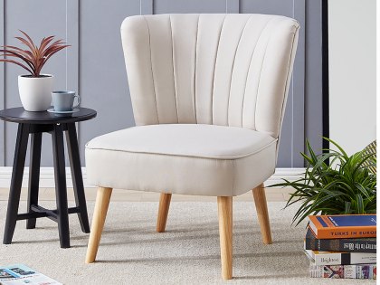 TGC Darwin Beige Velvet Upholstered Fabric Accent Chair