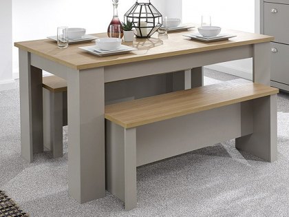 GFW Lancaster 150cm Grey and Oak Dining Table and 2 Bench Set