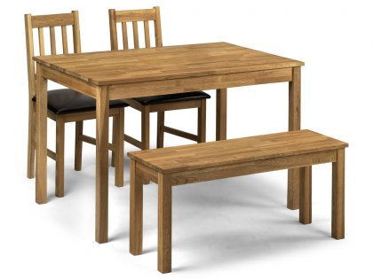 Julian Bowen Coxmoor Oak Dining Table and 2 Chairs plus Bench Set