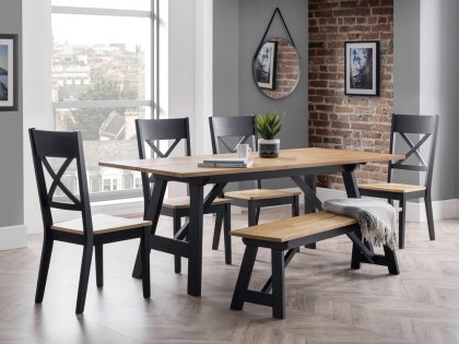 Julian Bowen Hockley Black and Light Oak Dining Table and 4 Chairs plus Bench Set