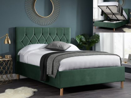 Birlea Loxley 4ft Small Double Green Upholstered Fabric Ottoman Bed Frame