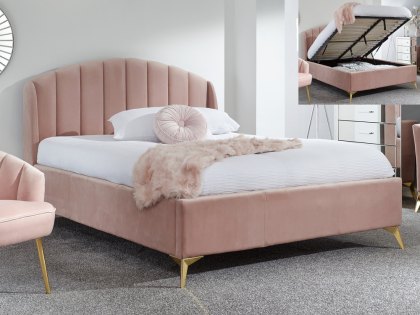 GFW Pettine 4ft6 Double Pink Upholstered Fabric Ottoman Bed Frame