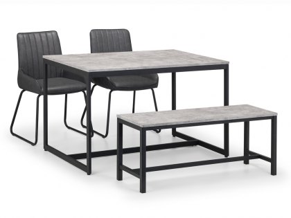 Julian Bowen Staten Concrete Effect Dining Table with 2 Soho Black Chairs and Bench Set