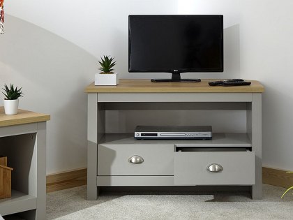 GFW Lancaster Grey and Oak 2 Drawer Corner TV Cabinet (Flat Packed)
