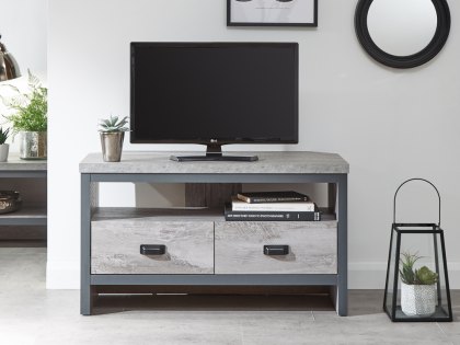 GFW Boston Grey Wood Effect 2 Drawer Corner TV Cabinet (Flat Packed)