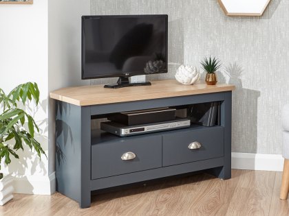GFW Lancaster Slate Blue and Oak 2 Drawer Corner TV Cabinet (Flat Packed)