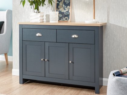 GFW Lancaster Slate Blue and Oak 3 Door 2 Drawer Large Sideboard (Flat Packed)