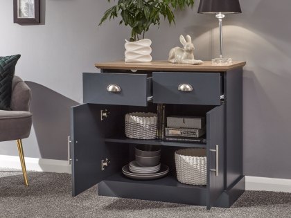 GFW Kendal Slate Blue and Oak 2 Door 2 Drawer Compact Sideboard (Flat Packed)