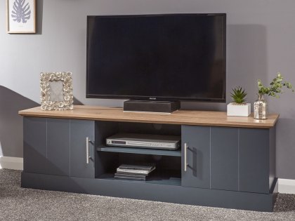 GFW Kendal Slate Blue and Oak 2 Door Large TV Cabinet (Flat Packed)