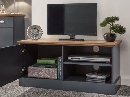 GFW Kendal Slate Blue and Oak 1 Door Small TV Cabinet (Flat Packed)