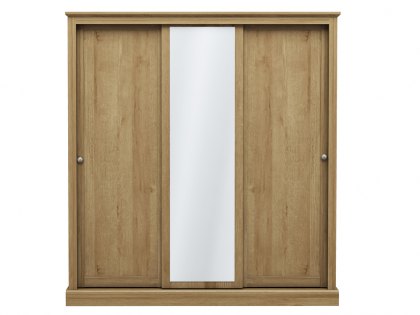 LPD Devon Oak Sliding Door Mirrored Large Triple Wardrobe (Flat Packed)