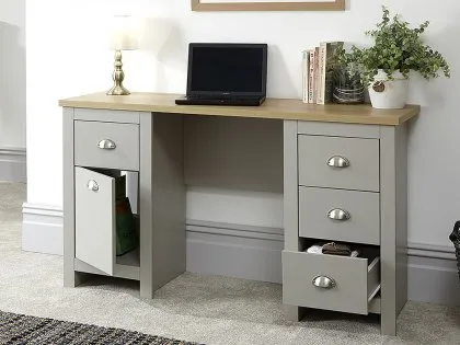 GFW Lancaster Grey and Oak 1 Door 4 Drawer Study Desk