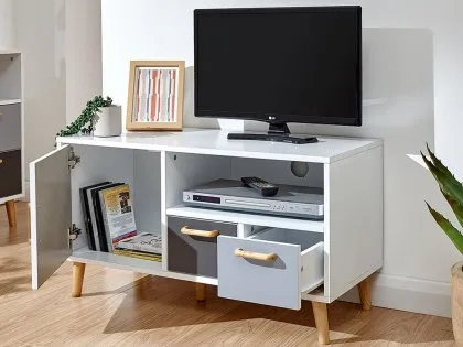 GFW Delta White and Grey 1 Door 2 Drawer Small TV Cabinet