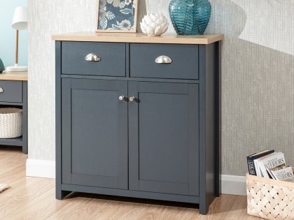 GFW Lancaster Slate Blue and Oak 2 Door 2 Drawer Compact Sideboard (Flat Packed)