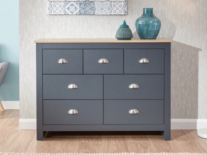 GFW Lancaster Slate Blue and Oak 7 Drawer Merchant Chest of Drawers (Flat Packed)