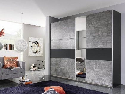 Rauch Kayla 218cm Metallic Grey and Stone Grey Sliding Door Large Double Wardrobe (Flat Packed)