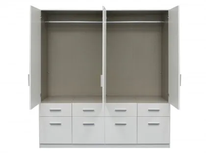 Rauch Kobe 181cm White High Gloss 4 Door 8 Drawer Large Wardrobe