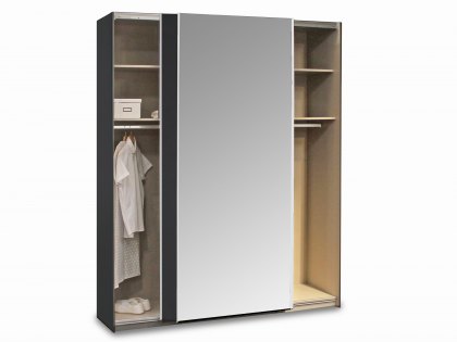 Rauch Esme 136cm Metallic Grey and Basalt Glass Sliding Door Large Double Wardrobe (Flat Packed)