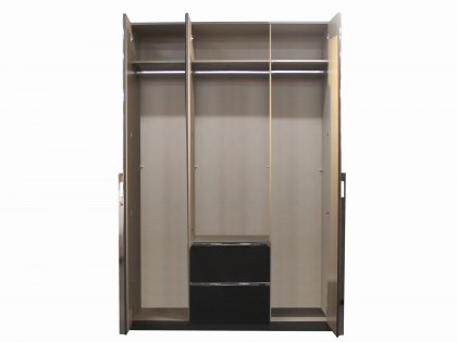 Rauch Esme 136cm Metallic Grey and Basalt Glass 3 Door 2 Drawer Mirrored Triple Wardrobe (Flat Packe