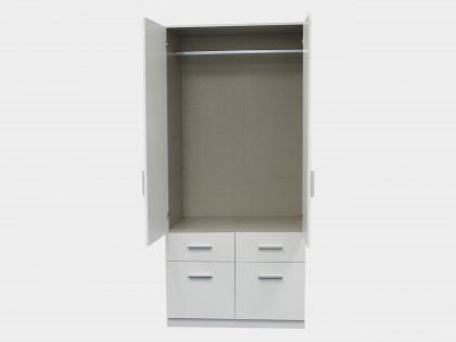 Rauch Kobe 91cm White High Gloss 2 Door 4 Drawer Double Wardrobe (Flat Packed)