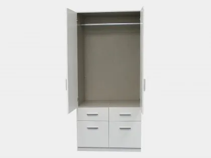 Rauch Kobe 91cm White High Gloss 2 Door 4 Drawer Double Wardrobe