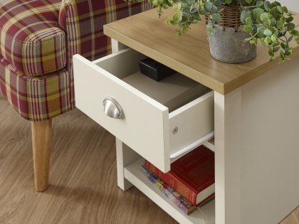 GFW Lancaster Cream and Oak 1 Drawer Lamp Table (Flat Packed)