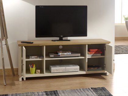 GFW Lancaster Cream and Oak 2 Door Large TV Cabinet (Flat Packed)