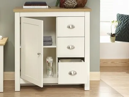 GFW Lancaster Cream and Oak 1 Door 3 Drawer Multi Storage Unit