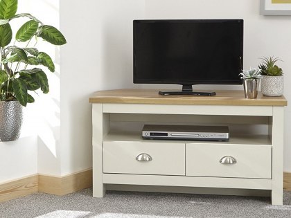 GFW Lancaster Cream and Oak 2 Drawer Corner TV Cabinet (Flat Packed)