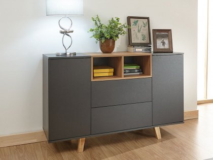 GFW Modena Grey and Oak Effect 2 Door 2 Drawer Sideboard (Flat Packed)
