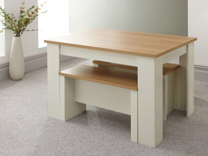 GFW Lancaster 150cm Cream and Oak Dining Table and 2 Bench Set