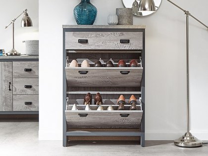 GFW Boston Grey Wood Effect 2 Tier 1 Drawer Shoe Cabinet (Flat Packed)