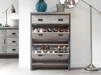 GFW Boston Grey Wood Effect 2 Tier 1 Drawer Shoe Cabinet