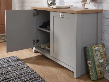 GFW Lancaster Grey and Oak 2 Door Shoe Cabinet