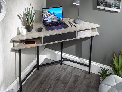 GFW Telford Concrete Effect and Black 1 Drawer Corner Desk (Flat Packed)