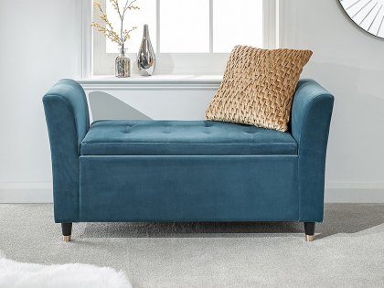 GFW Genoa Teal Upholstered Fabric Ottoman Window Seat (Flat Packed)
