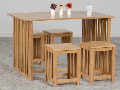 Seconique Richmond Oak Foldaway Extending Dining Table and 4 Stool Set