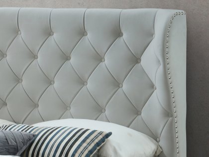 Sareer Infinity 5ft King Size Light Grey Velvet Upholstered Fabric Bed Frame