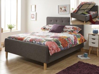 GFW Ashbourne 4ft6 Double Dark Grey Upholstered Fabric Ottoman Bed Frame