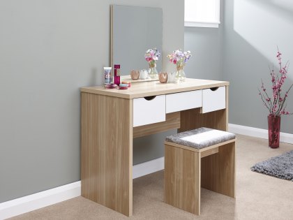 GFW Elizabeth Oak and White Dressing Table and Stool (Flat Packed)