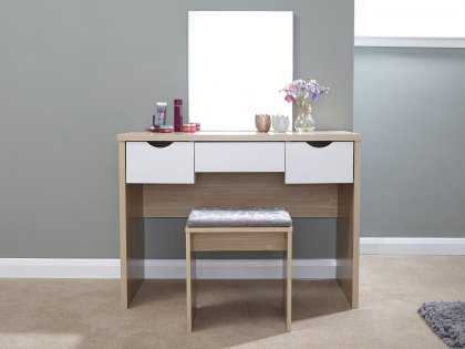 GFW Elizabeth Oak and White Dressing Table and Stool (Flat Packed)