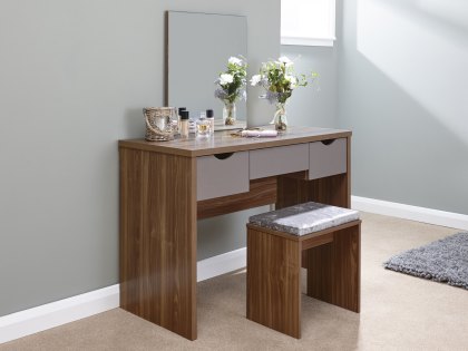 GFW Elizabeth Walnut and Grey Dressing Table and Stool (Flat Packed)