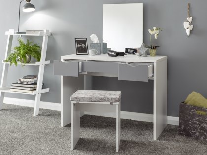 GFW Elizabeth White and Grey Dressing Table and Stool (Flat Packed)