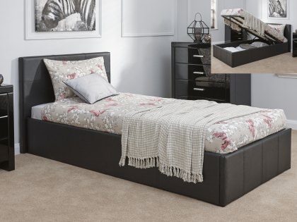 GFW Ecuador 3ft Single Black Upholstered Faux Leather End Lift Ottoman Bed Frame