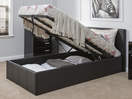 GFW Ecuador 3ft Single Black Upholstered Faux Leather End Lift Ottoman Bed Frame